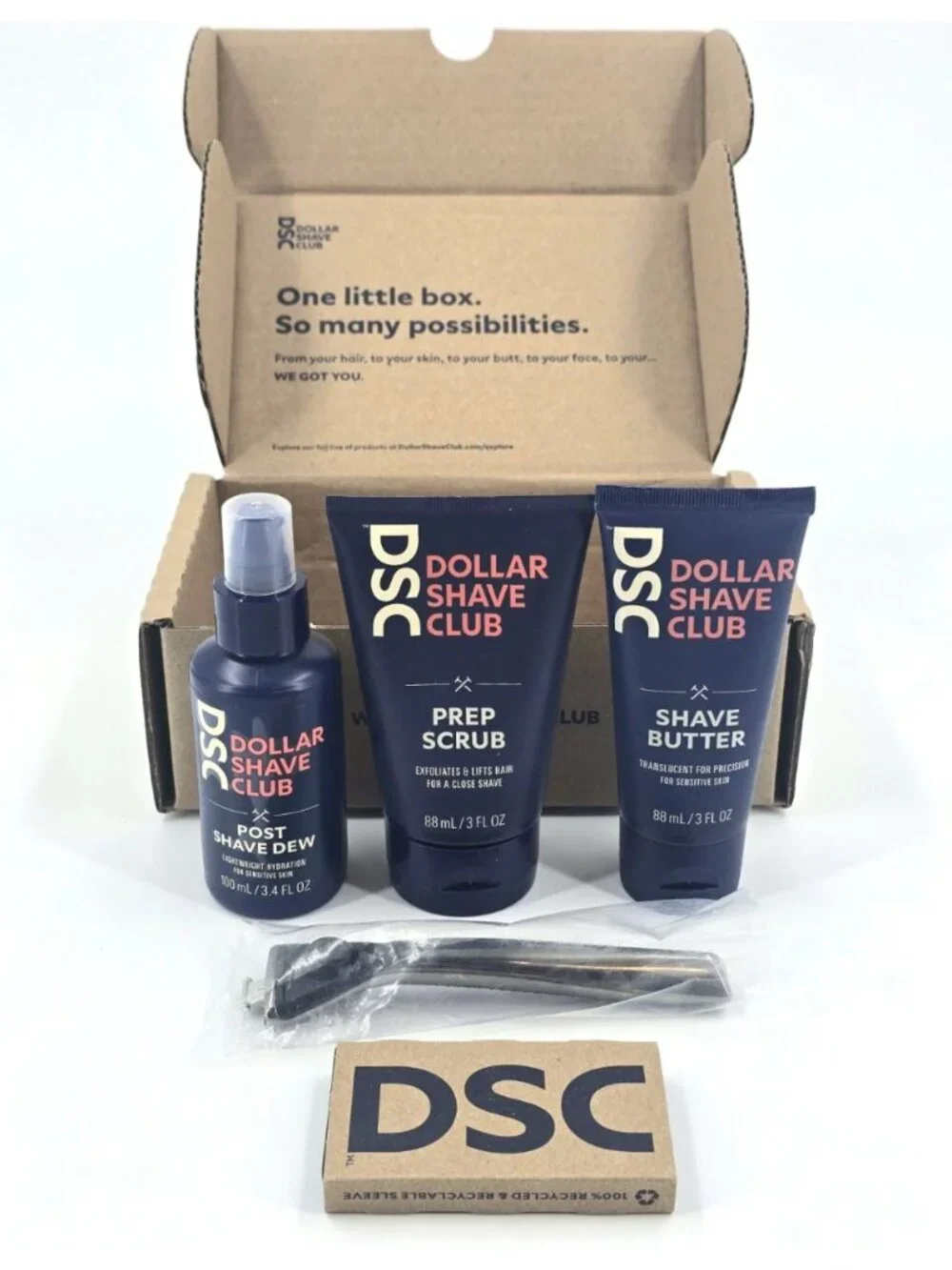 Dollar Shave Club Ultimate Shave Set 4 Refills & Handle + Scrub + Cream + Dew
